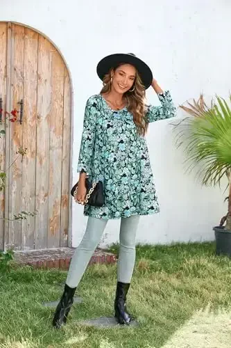 ENMAIN Womens Tops 3/4 Sleeve Plus Size Tunics to Wear with Leggings Dressy Casual Loose Blouses Swing Flare T-Shirt S-5XL - 6