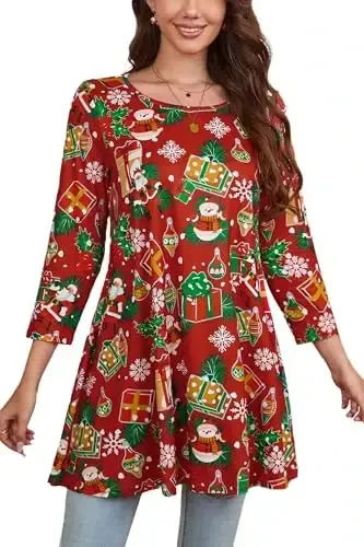 ENMAIN Womens Tops 3/4 Sleeve Plus Size Tunics to Wear with Leggings Dressy Casual Loose Blouses Swing Flare T-Shirt S-5XL - 1