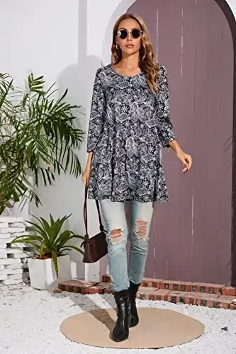 ENMAIN Womens Tops 3/4 Sleeve Plus Size Tunics to Wear with Leggings Dressy Casual Loose Blouses Swing Flare T-Shirt S-5XL - 6