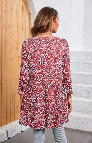 ENMAIN Womens Tops 3/4 Sleeve Plus Size Tunics to Wear with Leggings Dressy Casual Loose Blouses Swing Flare T-Shirt S-5XL - 2