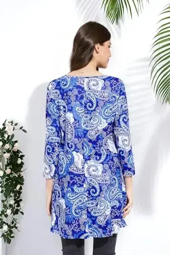 ENMAIN Womens Tops 3/4 Sleeve Plus Size Tunics to Wear with Leggings Dressy Casual Loose Blouses Swing Flare T-Shirt S-5XL - ENMAIN (1)