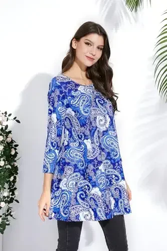 ENMAIN Womens Tops 3/4 Sleeve Plus Size Tunics to Wear with Leggings Dressy Casual Loose Blouses Swing Flare T-Shirt S-5XL - 4