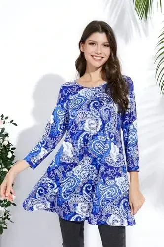 ENMAIN Womens Tops 3/4 Sleeve Plus Size Tunics to Wear with Leggings Dressy Casual Loose Blouses Swing Flare T-Shirt S-5XL - 5