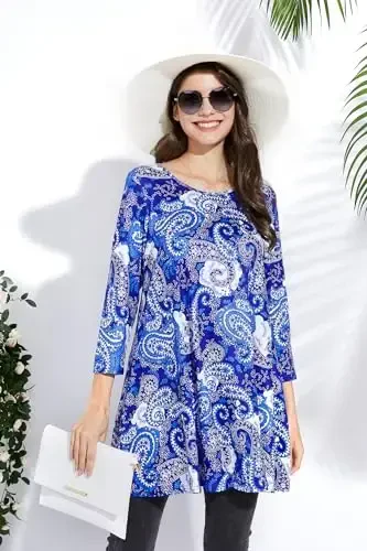 ENMAIN Womens Tops 3/4 Sleeve Plus Size Tunics to Wear with Leggings Dressy Casual Loose Blouses Swing Flare T-Shirt S-5XL - 6