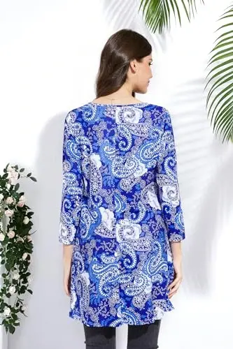 ENMAIN Womens Tops 3/4 Sleeve Plus Size Tunics to Wear with Leggings Dressy Casual Loose Blouses Swing Flare T-Shirt S-5XL - 2
