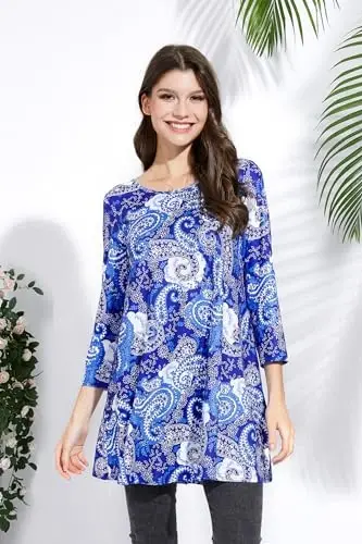 ENMAIN Womens Tops 3/4 Sleeve Plus Size Tunics to Wear with Leggings Dressy Casual Loose Blouses Swing Flare T-Shirt S-5XL - 3