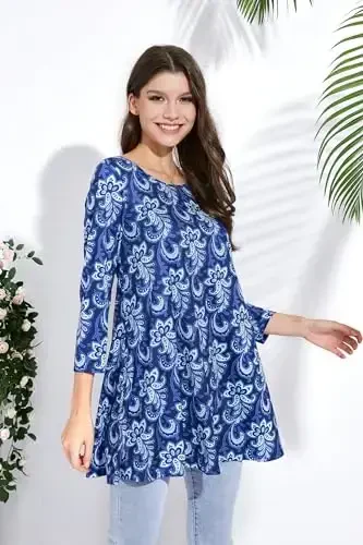 ENMAIN Womens Tops 3/4 Sleeve Plus Size Tunics to Wear with Leggings Dressy Casual Loose Blouses Swing Flare T-Shirt S-5XL - 4