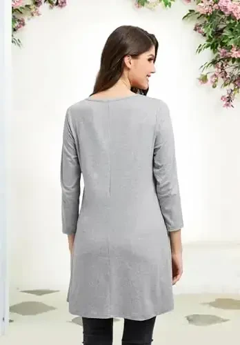 ENMAIN Womens Tops 3/4 Sleeve Plus Size Tunics to Wear with Leggings Dressy Casual Loose Blouses Swing Flare T-Shirt S-5XL - ENMAIN (1)