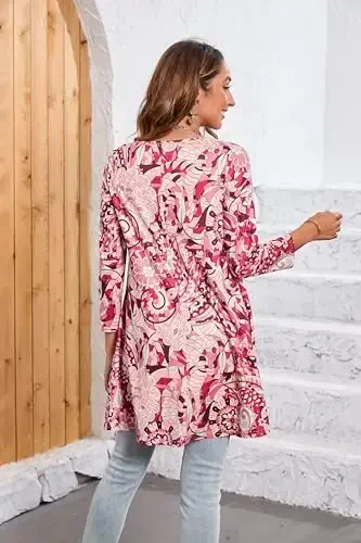 ENMAIN Womens Tops 3/4 Sleeve Plus Size Tunics to Wear with Leggings Dressy Casual Loose Blouses Swing Flare T-Shirt S-5XL - ENMAIN (1)