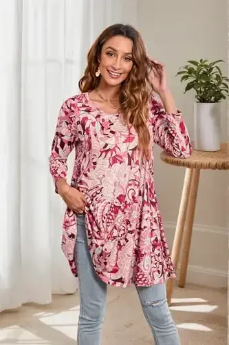 ENMAIN Womens Tops 3/4 Sleeve Plus Size Tunics to Wear with Leggings Dressy Casual Loose Blouses Swing Flare T-Shirt S-5XL - 3