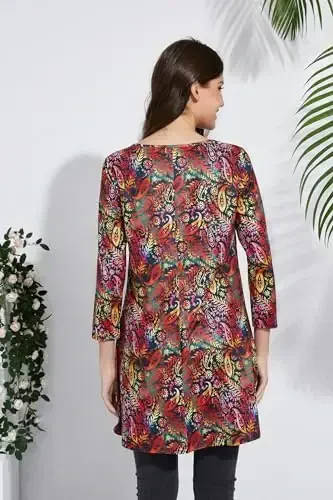 ENMAIN Womens Tops 3/4 Sleeve Plus Size Tunics to Wear with Leggings Dressy Casual Loose Blouses Swing Flare T-Shirt S-5XL - 2