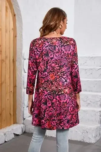 ENMAIN Womens Tops 3/4 Sleeve Plus Size Tunics to Wear with Leggings Dressy Casual Loose Blouses Swing Flare T-Shirt S-5XL - ENMAIN (1)