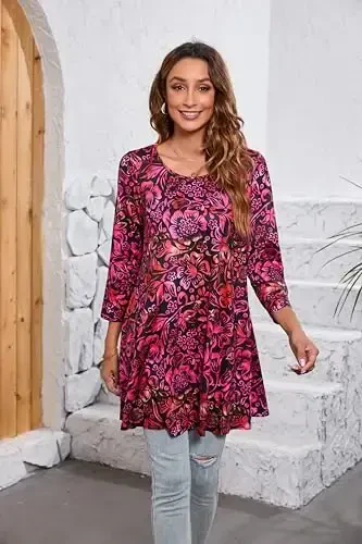 ENMAIN Womens Tops 3/4 Sleeve Plus Size Tunics to Wear with Leggings Dressy Casual Loose Blouses Swing Flare T-Shirt S-5XL - 3