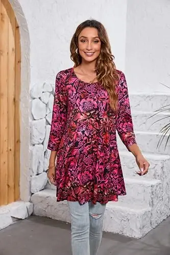 ENMAIN Womens Tops 3/4 Sleeve Plus Size Tunics to Wear with Leggings Dressy Casual Loose Blouses Swing Flare T-Shirt S-5XL - 3