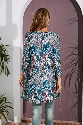 ENMAIN Womens Tops 3/4 Sleeve Plus Size Tunics to Wear with Leggings Dressy Casual Loose Blouses Swing Flare T-Shirt S-5XL - 2