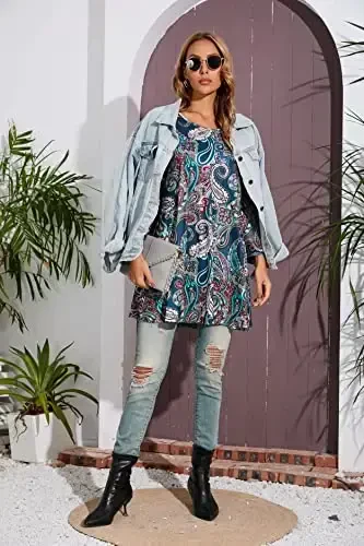 ENMAIN Womens Tops 3/4 Sleeve Plus Size Tunics to Wear with Leggings Dressy Casual Loose Blouses Swing Flare T-Shirt S-5XL - 5