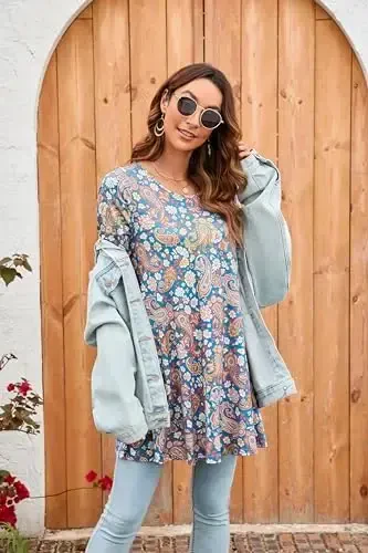 ENMAIN Womens Tops 3/4 Sleeve Plus Size Tunics to Wear with Leggings Dressy Casual Loose Blouses Swing Flare T-Shirt S-5XL - 6