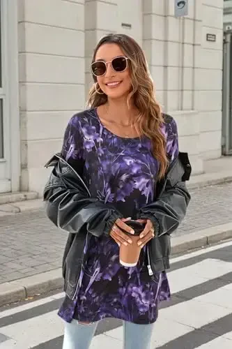 ENMAIN Womens Tops 3/4 Sleeve Plus Size Tunics to Wear with Leggings Dressy Casual Loose Blouses Swing Flare T-Shirt S-5XL - 5