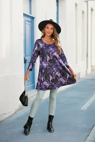 ENMAIN Womens Tops 3/4 Sleeve Plus Size Tunics to Wear with Leggings Dressy Casual Loose Blouses Swing Flare T-Shirt S-5XL - 6