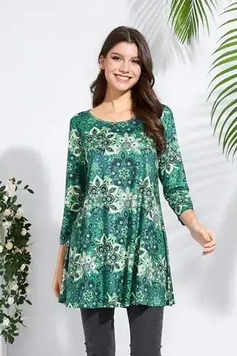 ENMAIN Womens Tops 3/4 Sleeve Plus Size Tunics to Wear with Leggings Dressy Casual Loose Blouses Swing Flare T-Shirt S-5XL - 5