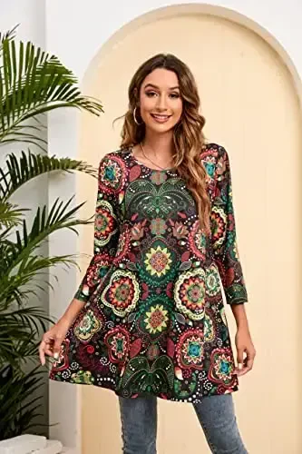 ENMAIN Womens Tops 3/4 Sleeve Plus Size Tunics to Wear with Leggings Dressy Casual Loose Blouses Swing Flare T-Shirt S-5XL - 3