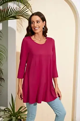 ENMAIN Womens Tops 3/4 Sleeve Plus Size Tunics to Wear with Leggings Dressy Casual Loose Blouses Swing Flare T-Shirt S-5XL - 5