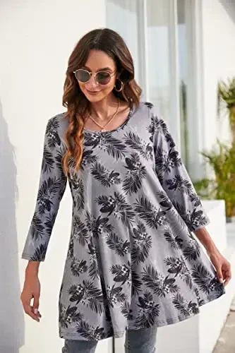 ENMAIN Womens Tops 3/4 Sleeve Plus Size Tunics to Wear with Leggings Dressy Casual Loose Blouses Swing Flare T-Shirt S-5XL - 3