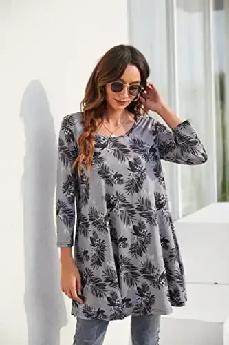 ENMAIN Womens Tops 3/4 Sleeve Plus Size Tunics to Wear with Leggings Dressy Casual Loose Blouses Swing Flare T-Shirt S-5XL - 4