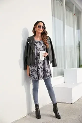 ENMAIN Womens Tops 3/4 Sleeve Plus Size Tunics to Wear with Leggings Dressy Casual Loose Blouses Swing Flare T-Shirt S-5XL - 5