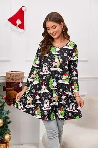 ENMAIN Womens Tops 3/4 Sleeve Plus Size Tunics to Wear with Leggings Dressy Casual Loose Blouses Swing Flare T-Shirt S-5XL - 3