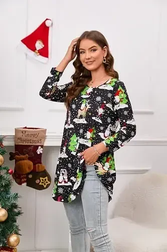 ENMAIN Womens Tops 3/4 Sleeve Plus Size Tunics to Wear with Leggings Dressy Casual Loose Blouses Swing Flare T-Shirt S-5XL - 4