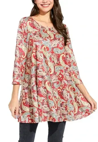 ENMAIN Womens Tops 3/4 Sleeve Plus Size Tunics to Wear with Leggings Dressy Casual Loose Blouses Swing Flare T-Shirt S-5XL - 1