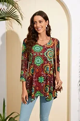 ENMAIN Womens Tops 3/4 Sleeve Plus Size Tunics to Wear with Leggings Dressy Casual Loose Blouses Swing Flare T-Shirt S-5XL - 3
