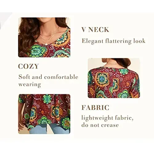 ENMAIN Womens Tops 3/4 Sleeve Plus Size Tunics to Wear with Leggings Dressy Casual Loose Blouses Swing Flare T-Shirt S-5XL - 6