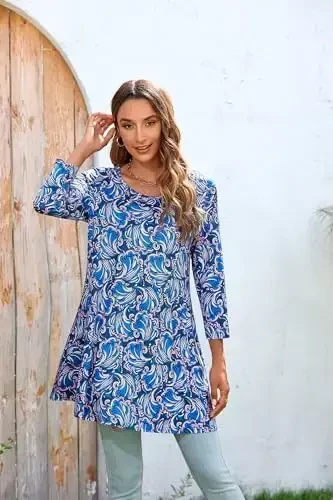 ENMAIN Womens Tops 3/4 Sleeve Plus Size Tunics to Wear with Leggings Dressy Casual Loose Blouses Swing Flare T-Shirt S-5XL - 3