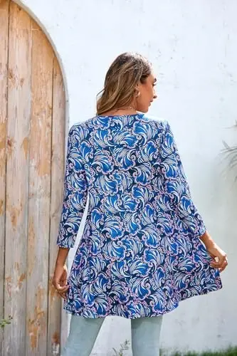 ENMAIN Womens Tops 3/4 Sleeve Plus Size Tunics to Wear with Leggings Dressy Casual Loose Blouses Swing Flare T-Shirt S-5XL - 4