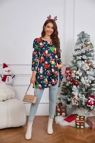 ENMAIN Womens Tops 3/4 Sleeve Plus Size Tunics to Wear with Leggings Dressy Casual Loose Blouses Swing Flare T-Shirt S-5XL - 6