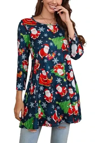 ENMAIN Womens Tops 3/4 Sleeve Plus Size Tunics to Wear with Leggings Dressy Casual Loose Blouses Swing Flare T-Shirt S-5XL 