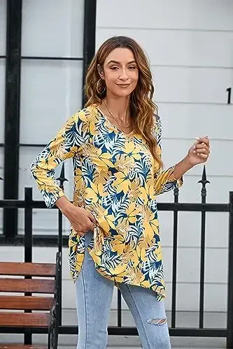 ENMAIN Womens Tops 3/4 Sleeve Plus Size Tunics to Wear with Leggings Dressy Casual Loose Blouses Swing Flare T-Shirt S-5XL - 3