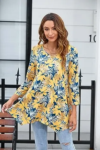 ENMAIN Womens Tops 3/4 Sleeve Plus Size Tunics to Wear with Leggings Dressy Casual Loose Blouses Swing Flare T-Shirt S-5XL - 4