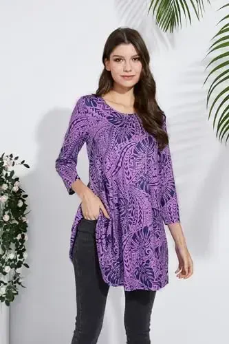 ENMAIN Womens Tops 3/4 Sleeve Plus Size Tunics to Wear with Leggings Dressy Casual Loose Blouses Swing Flare T-Shirt S-5XL - 3