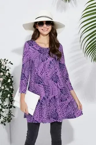 ENMAIN Womens Tops 3/4 Sleeve Plus Size Tunics to Wear with Leggings Dressy Casual Loose Blouses Swing Flare T-Shirt S-5XL - 6