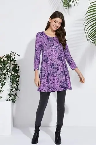 ENMAIN Womens Tops 3/4 Sleeve Plus Size Tunics to Wear with Leggings Dressy Casual Loose Blouses Swing Flare T-Shirt S-5XL - 5