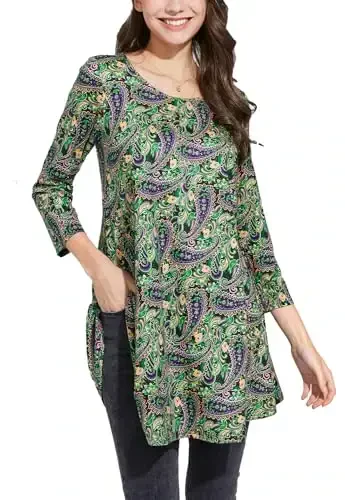 ENMAIN Womens Tops 3/4 Sleeve Plus Size Tunics to Wear with Leggings Dressy Casual Loose Blouses Swing Flare T-Shirt S-5XL - 1