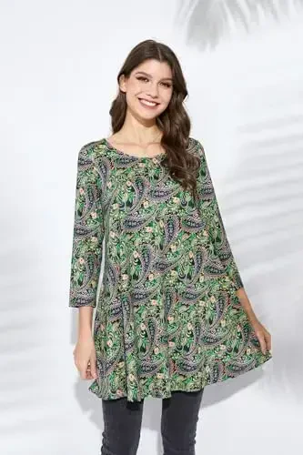 ENMAIN Womens Tops 3/4 Sleeve Plus Size Tunics to Wear with Leggings Dressy Casual Loose Blouses Swing Flare T-Shirt S-5XL - 4