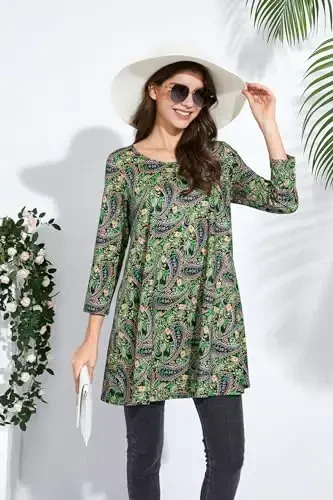 ENMAIN Womens Tops 3/4 Sleeve Plus Size Tunics to Wear with Leggings Dressy Casual Loose Blouses Swing Flare T-Shirt S-5XL - 6