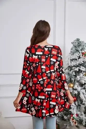 ENMAIN Womens Tops 3/4 Sleeve Plus Size Tunics to Wear with Leggings Dressy Casual Loose Blouses Swing Flare T-Shirt S-5XL - 4