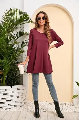 ENMAIN Womens Tops 3/4 Sleeve Plus Size Tunics to Wear with Leggings Dressy Casual Loose Blouses Swing Flare T-Shirt S-5XL - 5