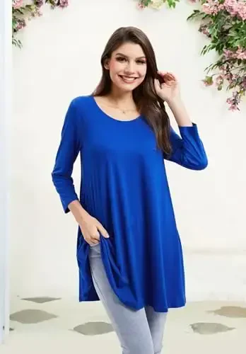 ENMAIN Womens Tops 3/4 Sleeve Plus Size Tunics to Wear with Leggings Dressy Casual Loose Blouses Swing Flare T-Shirt S-5XL - 3