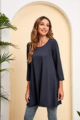 ENMAIN Womens Tops 3/4 Sleeve Plus Size Tunics to Wear with Leggings Dressy Casual Loose Blouses Swing Flare T-Shirt S-5XL - 4